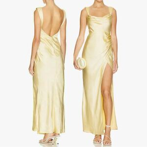 Satin Cowl Neck Maxi Dress in Pale Yellow